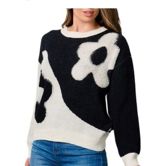 BAEVELY COLORBLOCK SWEATER SZ M BLACK IVORY